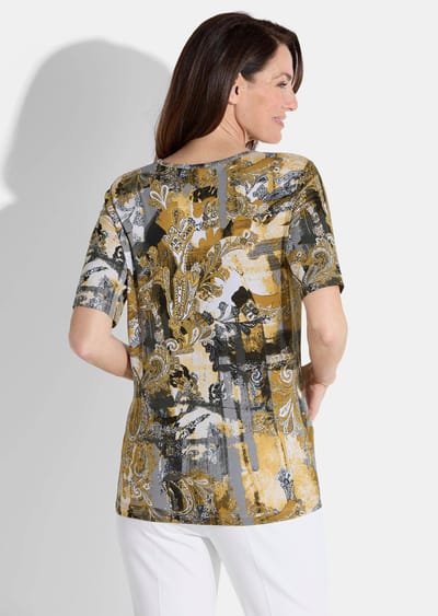 Shirt van viscose-jersey - grijs / goudkleurig / gedess. - Gr. 44 van Goldner Fashion