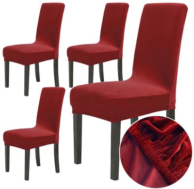 Unyqoos ® Set van 4 Luxe Fluwelen Stoelhoezen voor Diverse Stoeltypes in Wijnrode Kleur