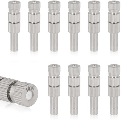 Dailygoods- Nevelsproeier 10 stuks - Driedelige Lagedruk - Keramiek/Messing - Filter voor 6 mm Connectoren - Sproeivermogen 6-10 bar - Onderhoudsvriendelijk - Sproeier