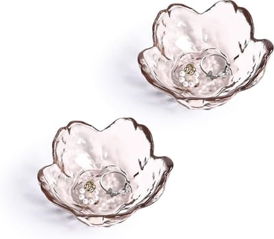Elegante Glazen Sieraden Tray Set van 2, Mini Ring Schaal voor Oorbellen en Armbanden, Perfect voor Verlovingen en Badkamer Decoratie met Bloem Motief