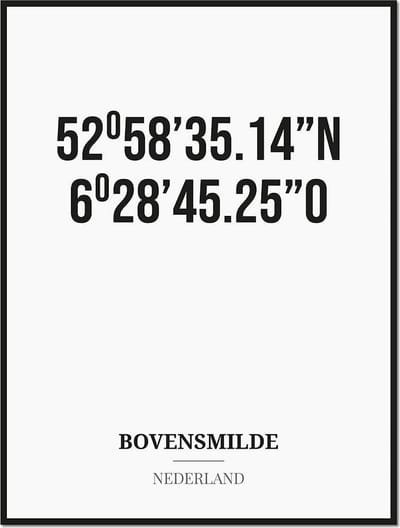 Poster/kaart BOVENSMILDE met coördinaten
