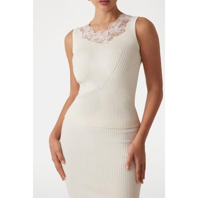 GUESS Marciano By  Candice Lace Sl Sweater Top Sandy Shore Size: XS | Tanks &amp; Camis Outlet | Dames | Wit