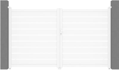 Vente-unique Aluminium openslaande poort opengewerkt L 305 x H 180 cm wit- PRIMO