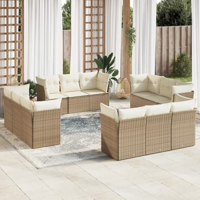 vidaXL - 12-delige - Loungeset - met - kussens - poly - rattan - beige