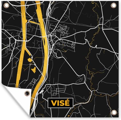 Tuin poster Visé - Kaart - Stadskaart - Plattegrond - Black & gold - 200x200 cm - Tuindoek