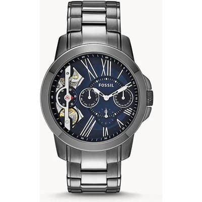 Montre Fossil pour Homme à Quartz Acier Inoxydable Trois Aiguilles Série Grant Boîtier en Acier Inoxydable/Verre Résistant aux Rayures ME1146 gray