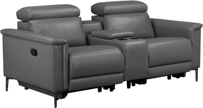Lund - Dubbele relaxfauteuil met handmatige functie in PU grijs (97 x 194 x 100 cm)
