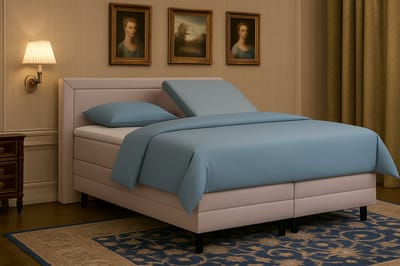 Boxspring vlak Pisa met topmatras 120x200 cm Luxe Pocketvering Stof grijs Gratis 2x Hoofdkussens