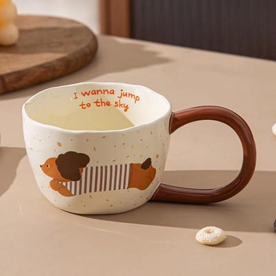 300ml Keramische Mok Streak Puppy met Patroon Grote Oren Keramische Koffiemok met Handvat Ontbijtkop Melkkoffiekop voor de Zomer 300ml