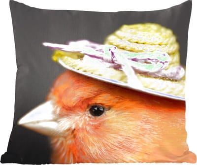 Sierkussens - Kussentjes Woonkamer - 60x60 cm - Vogel - Hoed - Oranje