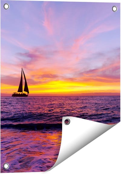Gards Tuinposter Zeilboot Silhouet bij Zonsondergang - 40x50 cm - Tuindoek - Tuindecoratie - Wanddecoratie buiten - Tuinschilderij