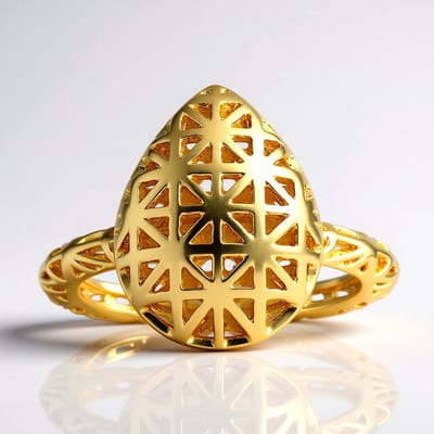Cavill - Moderne Zilveren Ring Dames - 925 Sterling Zilver Verguld - Opengewerkt Geometrisch Druppelontwerp - Comfortabele Pasvorm - Strakke Lijnen