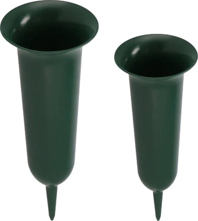 DK Design Grafvazen kunststof - groen - H37 en H26 cm - grafdecoratie -bloemenvaas herdenkingsplaats