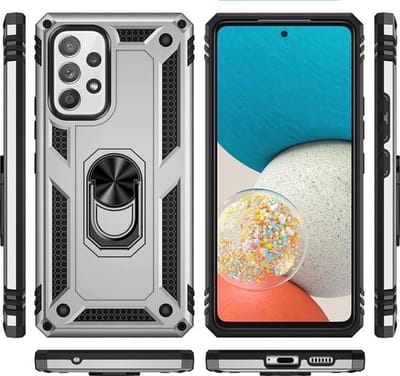 Hoesje Geschikt Voor Samsung Galaxy A53 5G Hoesje Armor Anti-shock Backcover Zilver - Galaxy A53 5G - A53 5G Backcover kickstand Ring houder cover TPU backcover oTronica