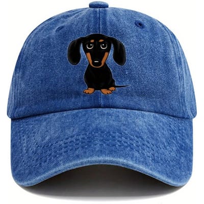 Retro Gewassen Baseballpet Met Dachshund Print, Casual Stijl Versleten Verstelbare Papa Pet, Adjustable blue