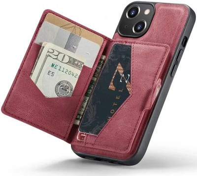 CaseMe JH-01 Hoesje Geschikt voor Apple iPhone 15 | Back Cover met Magnetische Kaarthouder | Beschermhoes Pasjeshouder Achterkant | 4 Pasjes en Briefgeld | Rood