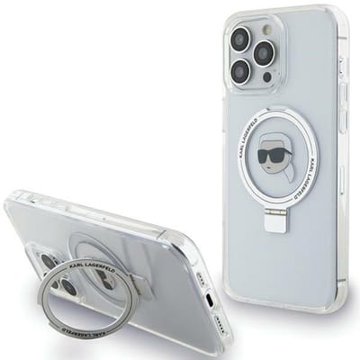 Karl Lagerfeld Ring Stand MagSafe Serie - iPhone 15 Pro Max Hardcase - Lichte Bescherming - Wit - Luxe Ontwerp
