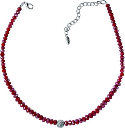 Behave - Ketting - Rood - Facet Geslepen Glaskralen - Strass Steentjes - 46 cm