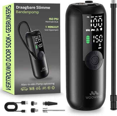 SnelShoppen - Elektrische Fietspomp Luchtpomp voor Auto, Fiets en Motorfiets met Autostop, 10,3 Bar, LCD-Display, LED-Licht, Snelle Accu Compressor, I
