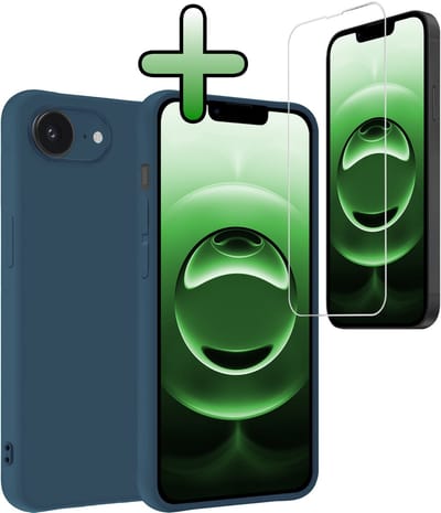 Hoesje Met Screenprotector - Geschikt voor Apple iPhone 16e - Sterk & Shockproof - Back Cover - Siliconen Case - Telefoon Hoes - Donkerblauw