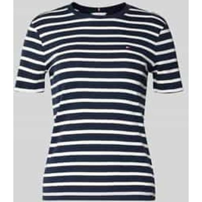 Tommy Hilfiger Slim Cody C-neck Ss Breton Stripe Dark Night/ecru Maat: XS | Tops Outlet | Dames | Blauw