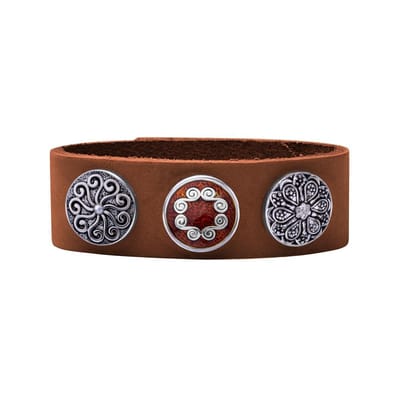 Quiges Dames Leren Armband Bruin met 3 Drukknopen Set 19.5 - 21.5cm - EBCMS334