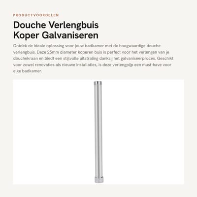 Dailygoods- Douche Verlengbuis 25mm Diameter - Koper - Galvaniseren - Douchekraan - Badkameraccessoire - Slijtvast - 30 cm Lengte - Douchearm