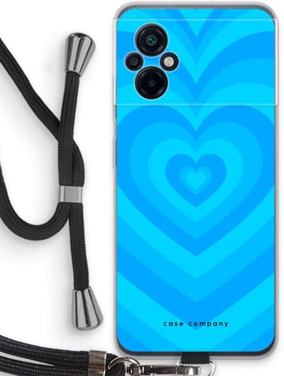 Case Company® - Hoesje met koord geschikt voor Xiaomi Poco M5 hoesje met Koord - Hart Blauw - Telefoonhoesje met Zwart Koord - Bescherming aan alle Kanten en Over de Schermrand