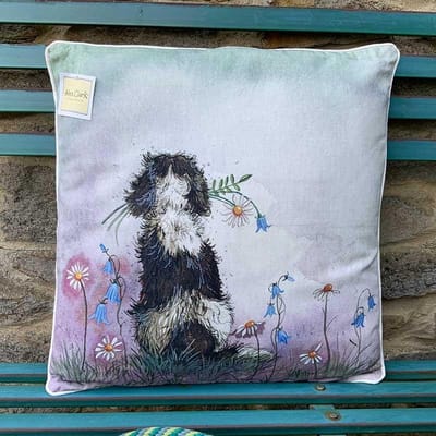 Sierkussen - Spaniel & Flowers ~ Spaniel & Bloemen - 45 Cm X 45 Cm