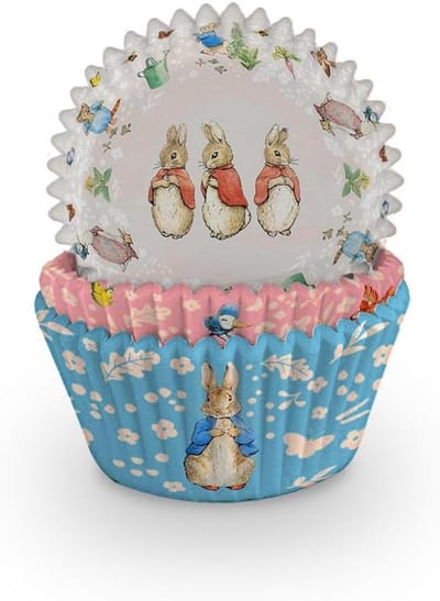 Cupcake bakvormen - Bakjes Muffin cups - Taarten versieren - Peter Rabbit print - 75 stuks - Blauw beige roze