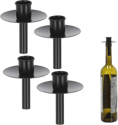 Novaliv 4X kaarsenhouder fles zwart ijzer kaarsenhouder fles opzetstuk voor kaarsen ca. 2cm zwarte fles kaarsenhouder stok kaarsen kaarsenhouder stok kaarsenhouder stok kaarsenmondstuk