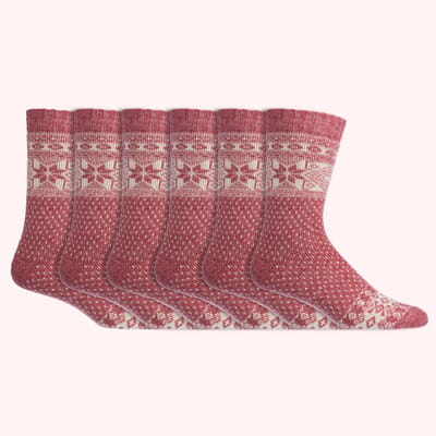 Noorse sokken | Merinowol | Alpacawol | Kleur: Roze | Dames & Heren | 6 paar