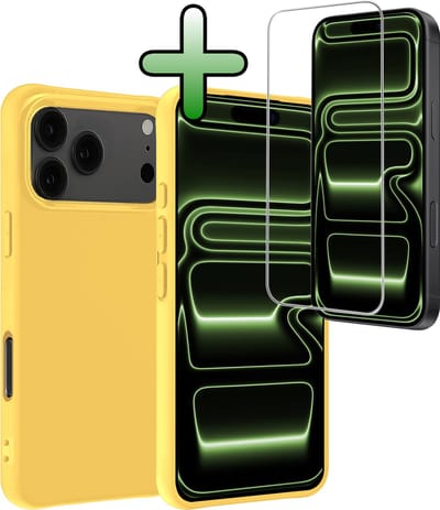 Hoesje Met Screenprotector - Geschikt voor Apple iPhone 17 Pro Max - Sterk & Shockproof - Back Cover - Siliconen Case - Telefoon Hoes - Geel