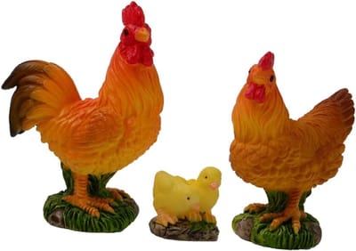 Miniatuur Haan Decoraties - Tuinfiguren Landschapsdieren - Balkonversiering Tuin - Levensechte Afwerking - 3 Stuks - Diverse Kleuren