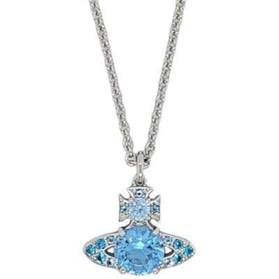 Vivienne Westwood Ismene Platina Zirkonia Messing Lichtblauw Saturnusvormig Ketting Uniseks ketting Zilver 630203D7-02P426 Basic Packaging-Dust Bag+Box gray