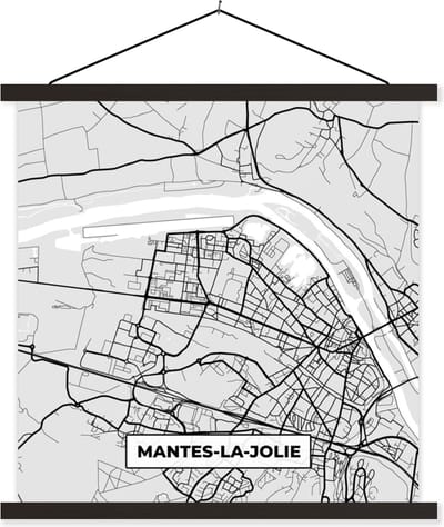Posterhanger incl. Poster 60x60 cm - Schoolplaat - Kaart - Stadskaart - Frankrijk - Nantes-la-Jolie - Plattegrond - Textielposter - Zwarte latten - Stadskaart