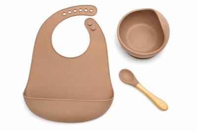 Serviesset 3-delig | Taupe | Baby | Kind | Siliconen | Eten | Kraamcadeau | Jongen | Meisje