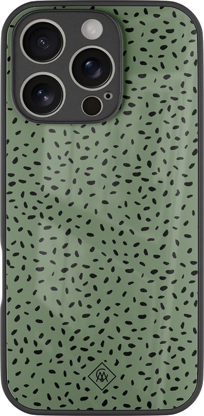 Casimoda® hoesje - Geschikt voor iPhone 16 Pro - Green Confetti - Luxe Hard Case Zwart - Backcover telefoonhoesje - Groen