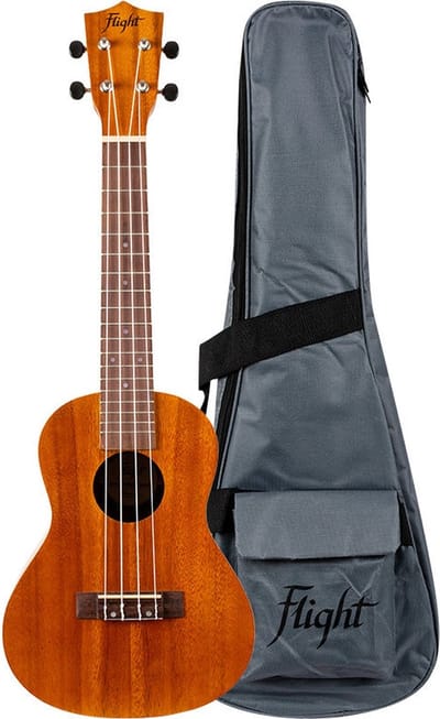 Flight NUC250 Concert Ukulele met Gelamineerd Acacia Body, 38 mm Topkam en Gigbag