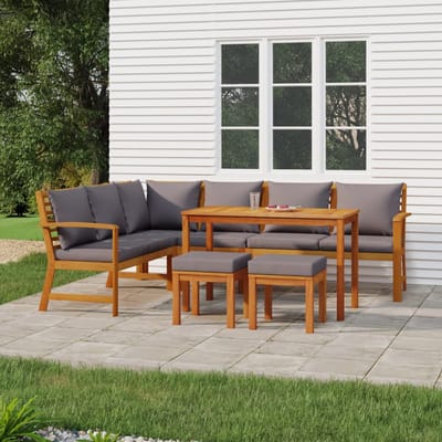 vidaXL - 7-delige - Tuinset - met - kussens - massief - acaciahout