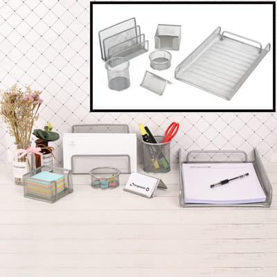 6 Delige Bureau Organizer SET - Pennenbakje - Brievenbak - Memobox - Paperclip - Visitekaartjes houder - Briefhouder