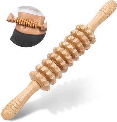 ComfiCare® Massage roller 39 cm – Massageroller hout - Massage stok voor rug, buik en benen – Massage stick voor Spierpijn & Cellulite – Gua Sha & Shiatsu – Massageapparaat van hout – Massagebal – Lichtbruin