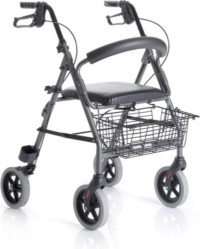 Moretti Opvouwbare Rollator - Lichtgewicht loophulp met zitje - Rugleuning en mand - Aluminium - Zwart/Zilver