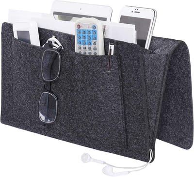Organiser - Bed / bank organizer - Bedside pocket - Opbergzak - Bankopberger - Vilten opbergtas - Opbergvakken - Tijdschriften / boeken / laptop opbergen - Vilt - Sofa caddy - 30x20cm - Grijs - Jonyx