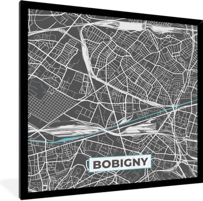 Fotolijst incl. Poster - Plattegrond – Bobigny – Stadskaart – Kaart – Frankrijk - 40x40 cm - Posterlijst
