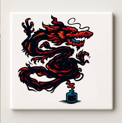 Draak Rook Kunst Tegel – 15x15 cm Keramische Wanddecoratie – Stoer Mythisch Draakontwerp – Uniek Cadeau voor Fantasy & Kunstliefhebbers