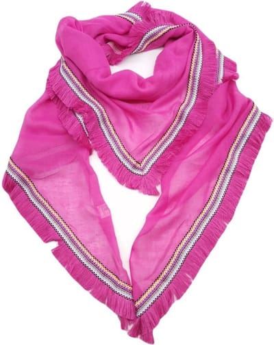 Driehoekige sjaal Donya effen fuchsia met fantasierand Ibiza style