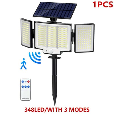 Solarverlichting - Spotlights - Tuinverlichting - Wandmontage - Grondmontage - Gazonverlichting - 348 LED-lampen met meerdere koppen - IP65 waterdicht