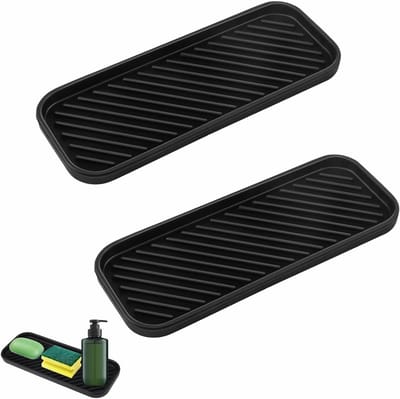 2 stuks dienblad organizer van siliconen, 23 x 9 cm, antislip en hittebestendig, afdruipmatten, zwart, afdruipmat, keuken, voor sponzen, borstels, zeep