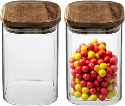 5Five Voorraadpot voedsel - 2x - glas met acacia houten deksel - 900 ml - met luchtdichte deksel